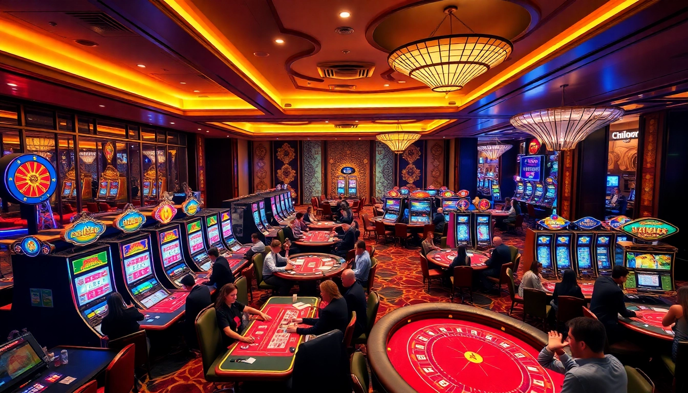 Exciting gaming atmosphere at nhà cái tr88 with vibrant casino tables and poker players.