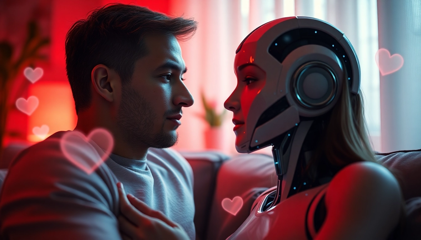 AI sex bot interacting warmly with a user in a cozy setting, emphasizing connection.