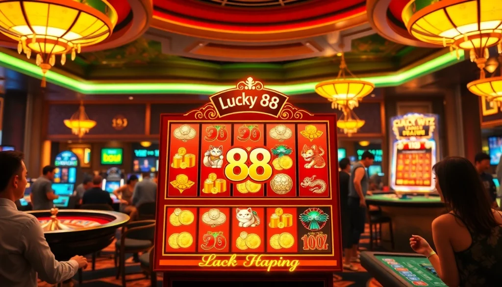 Exciting gameplay on the Lucky88 game slot machine showcasing vibrant symbols and casino ambiance.