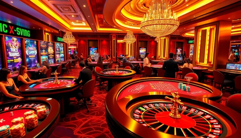 Experience the thrill of online gambling with rik vip in a luxurious casino setting, featuring vibrant games and professional dealers.