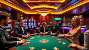 Engaging scene at HITCLUB casino featuring vibrant poker action with colorful chips and cards.