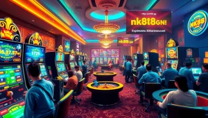 The image showcases an engaging online gaming experience at https://nk88.gg/, featuring vibrant digital casino games and lively players.