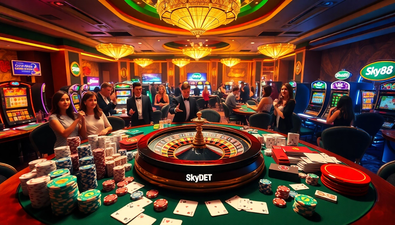 Experience thrilling gameplay at Sky88 with engaging roulette tables and vibrant casino elements.