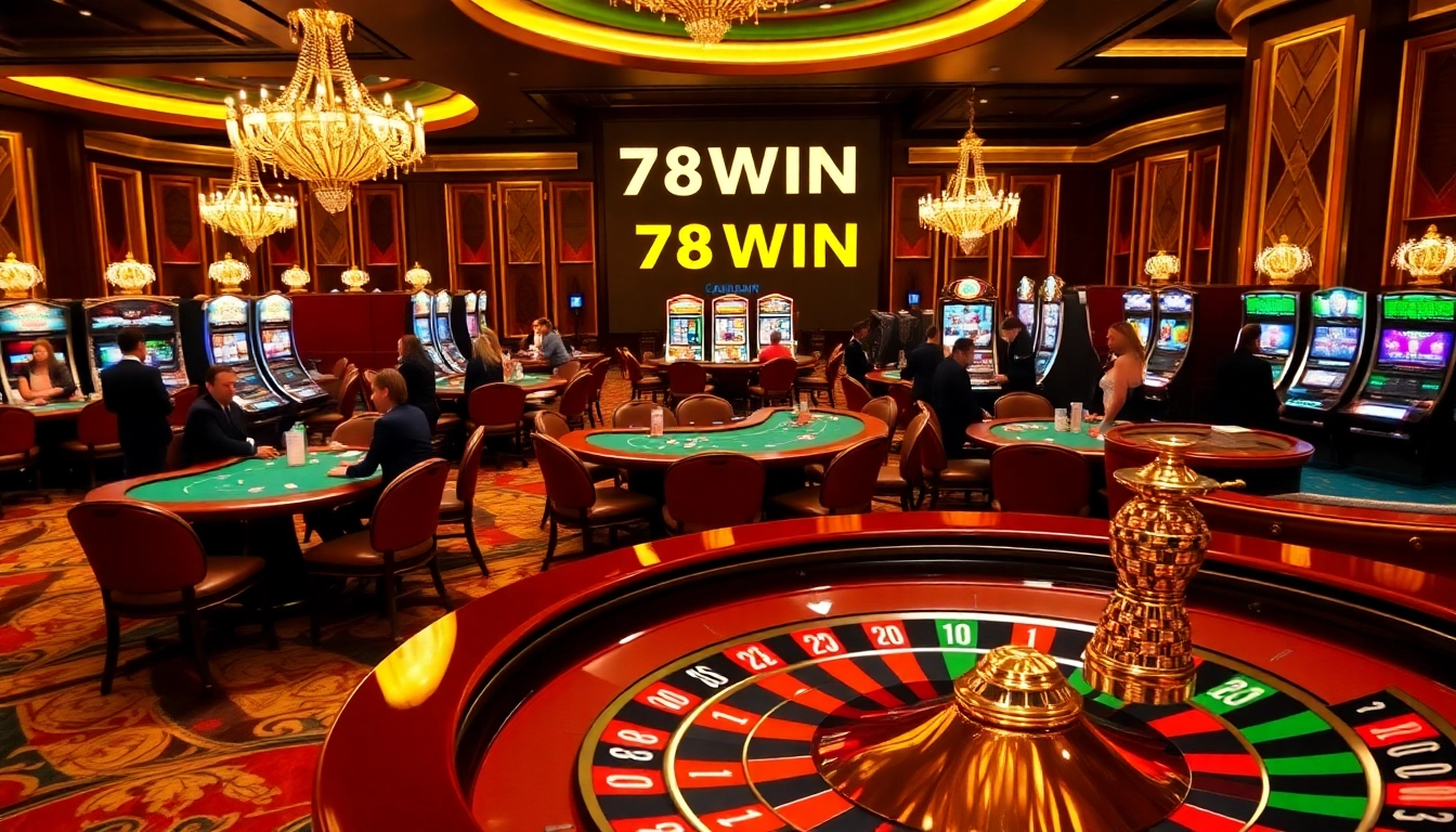 Experience the thrill of gambling at 78WIN's luxurious casino, featuring vibrant tables and slots.