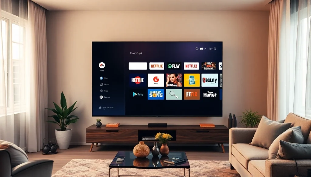 Iron TV Pro interface displayed on a high-end smart TV in a modern living room setting.