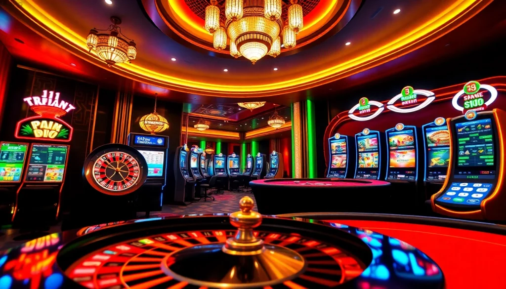 Exciting online gambling experience at Trang chủ Luck8 with vibrant slot machines and roulette.