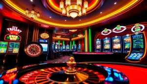 Exciting online gambling experience at Trang chủ Luck8 with vibrant slot machines and roulette.