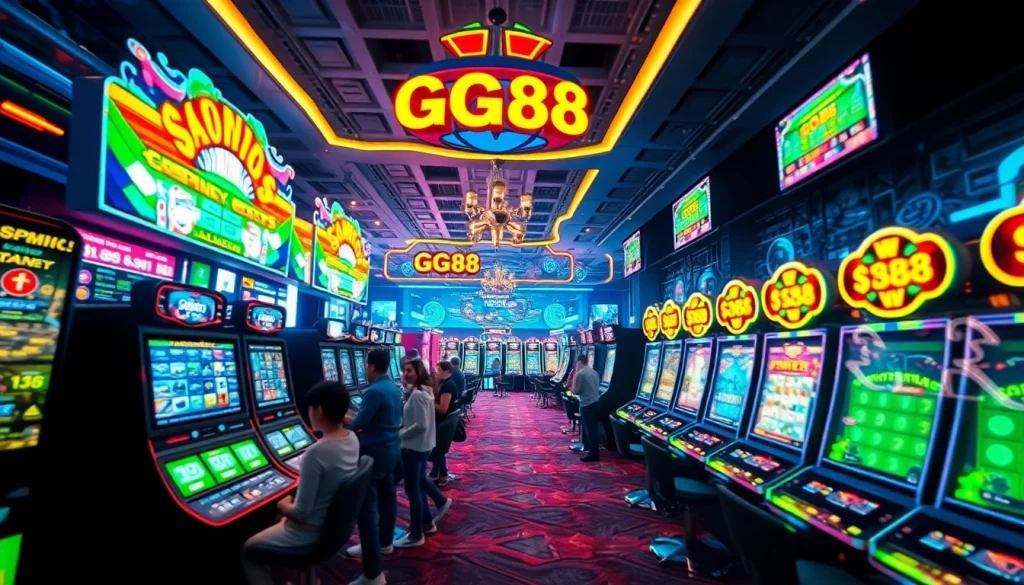 GG88 online gaming platform featuring vibrant slot machines and digital graphics.