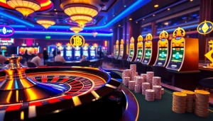 Des joueurs de casino crypto profitant de jeux dynamiques à des tables avec des jetons et des roulettes.