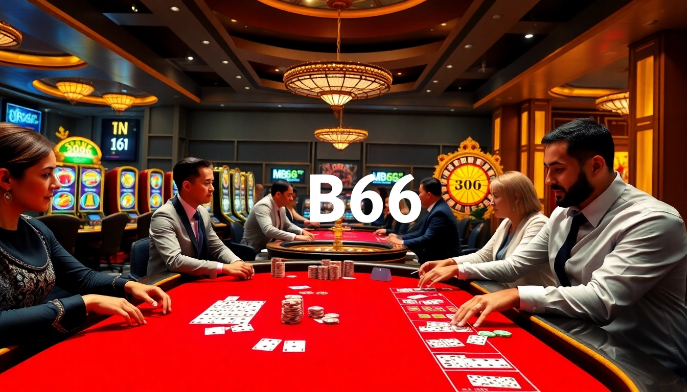 MB66 players enjoying an exciting casino game with cards and chips in a luxury setting.