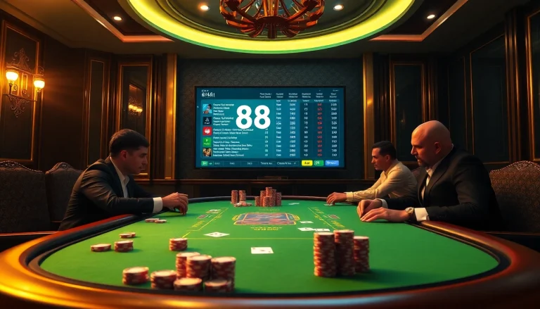 Intense poker game setup illustrating 88i bet excitement in a luxurious casino environment.