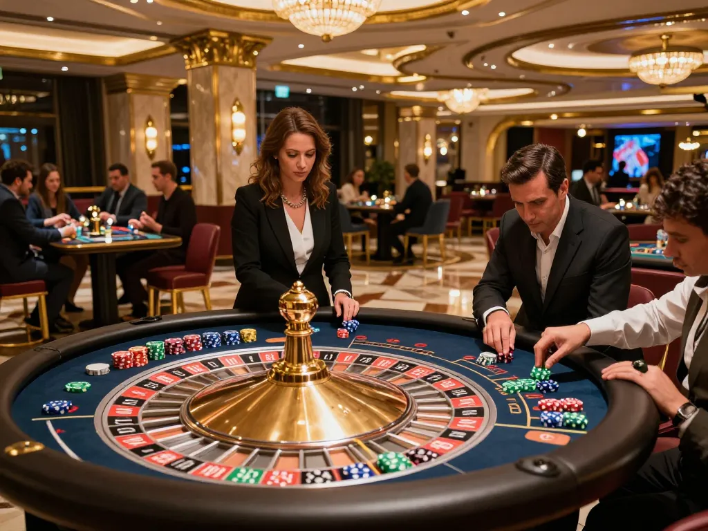 11bet players engaged at a roulette table, vibrant colors and lively atmosphere