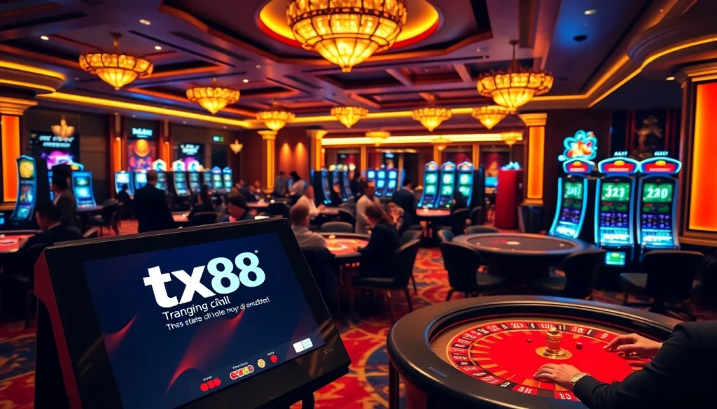 Experience the excitement of tx88 trang chủ with vibrant casino visuals showcasing thrilling games and luxurious setups.