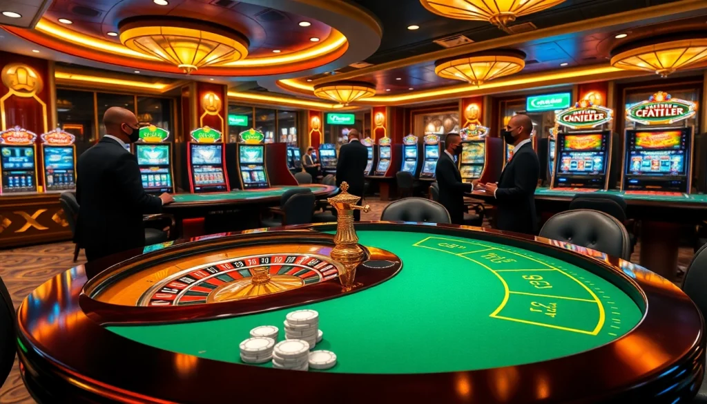 C168-themed upscale casino scene showcasing vibrant gaming tables and slot machines.