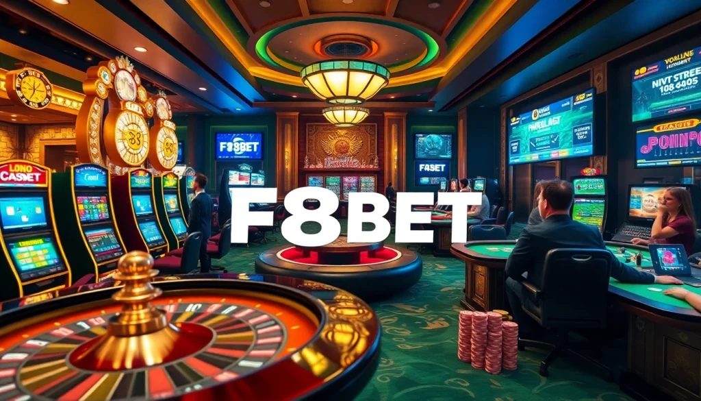 Gameplay action at F8BET showcasing roulette, poker chips, and casino ambiance.
