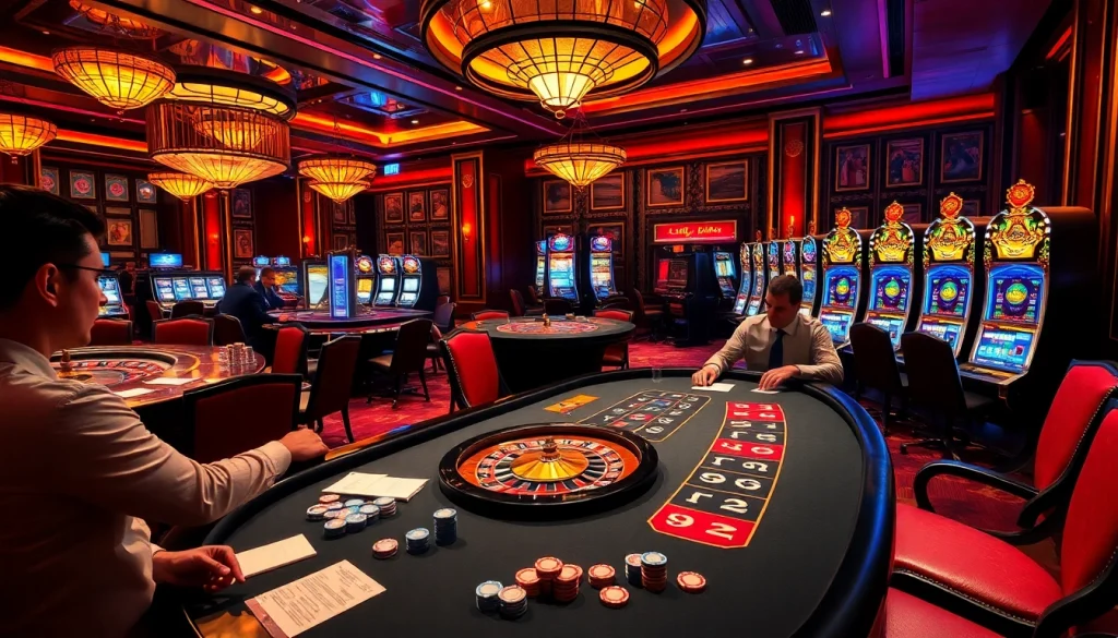 Experience the thrill of Game bài đổi thưởng at a luxurious casino with intense card games.