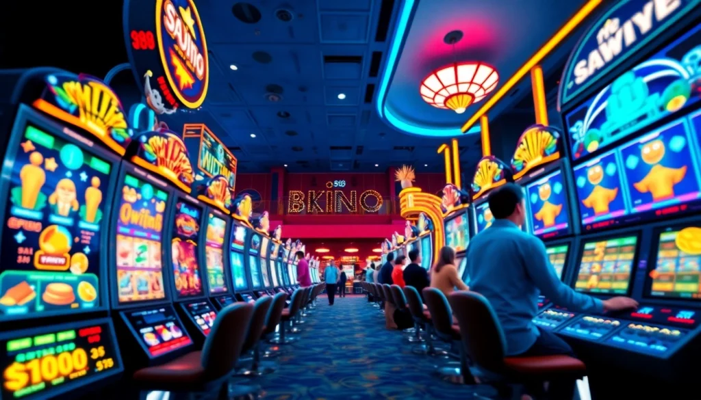 Experience the thrilling interface of fly88, showcasing exciting online gambling options in a vibrant casino scene.
