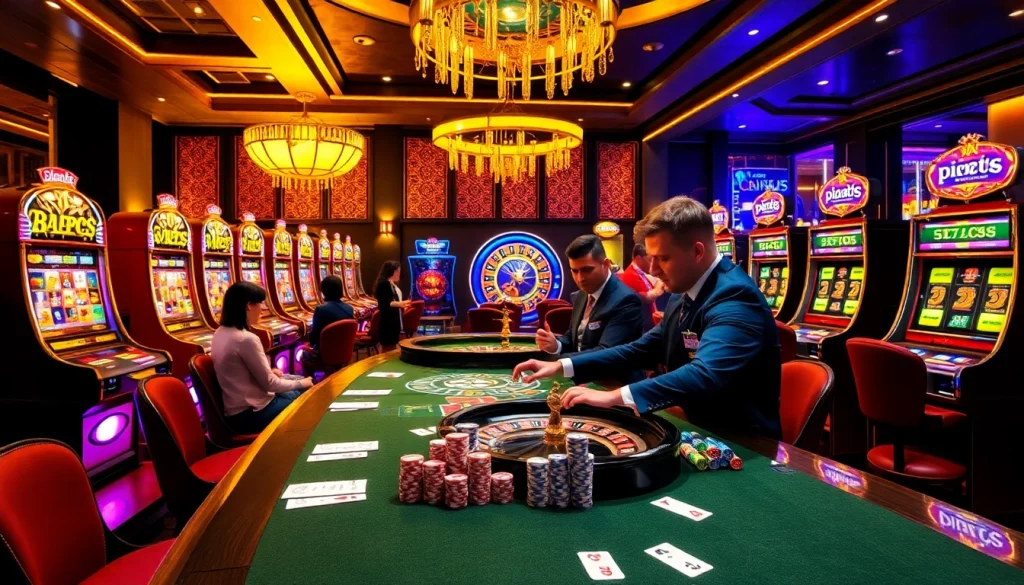9bet players enjoying a vibrant casino experience at a gaming table with exciting slots.