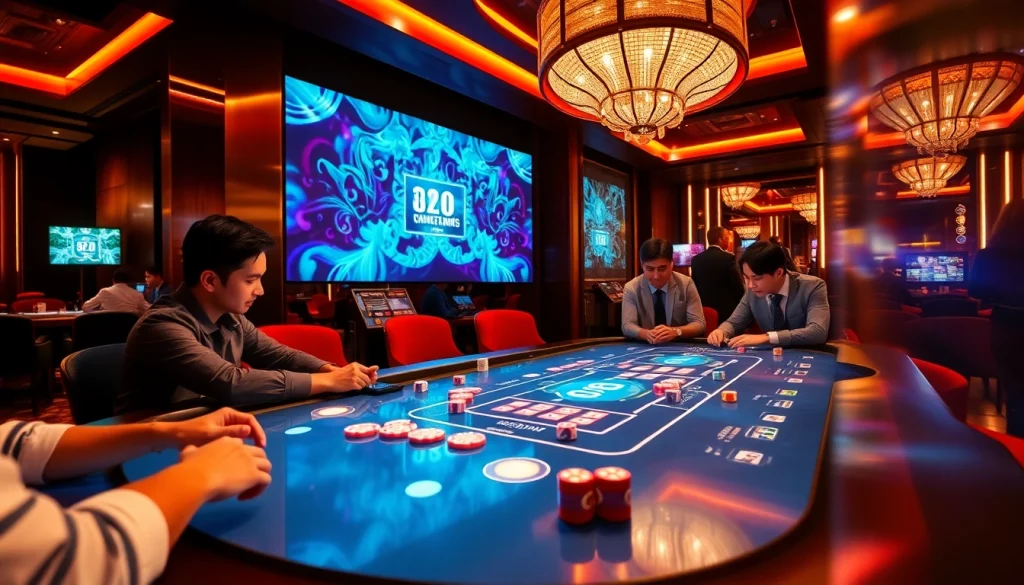 Exciting gameplay of tài xỉu md5 at a modern casino table with digital interfaces.