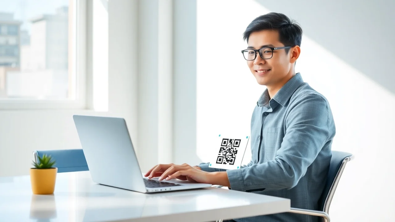 Efficient use of WhatsApp网页版 on a laptop, showcasing QR code scanning.