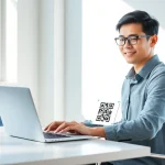 Efficient use of WhatsApp网页版 on a laptop, showcasing QR code scanning.