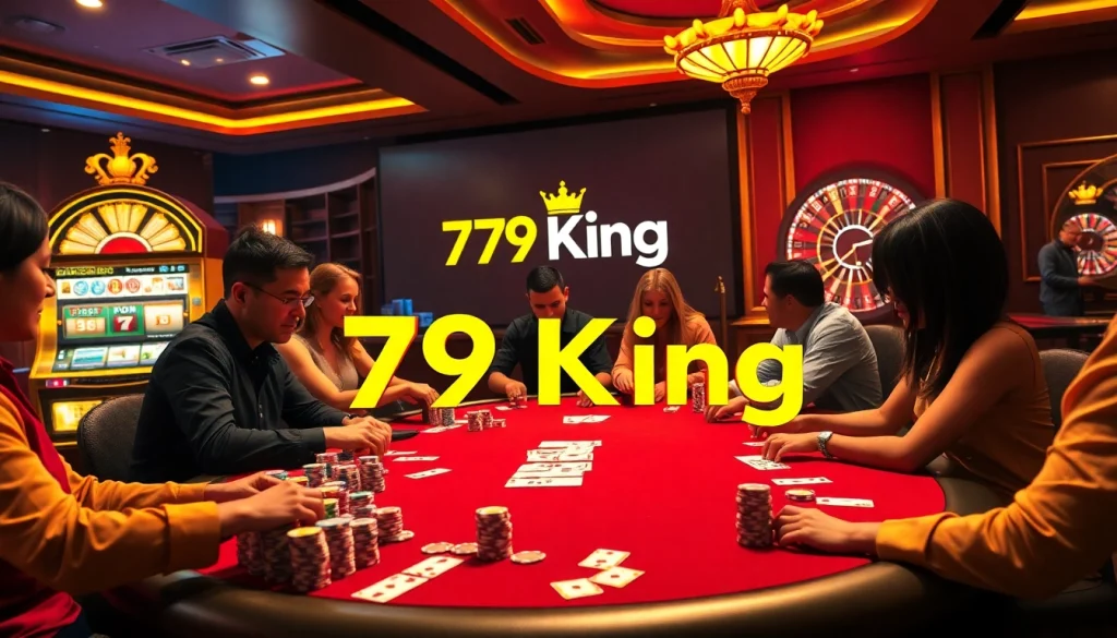Engaging gameplay at 79King featuring poker table, vibrant chips, and immersive casino atmosphere.