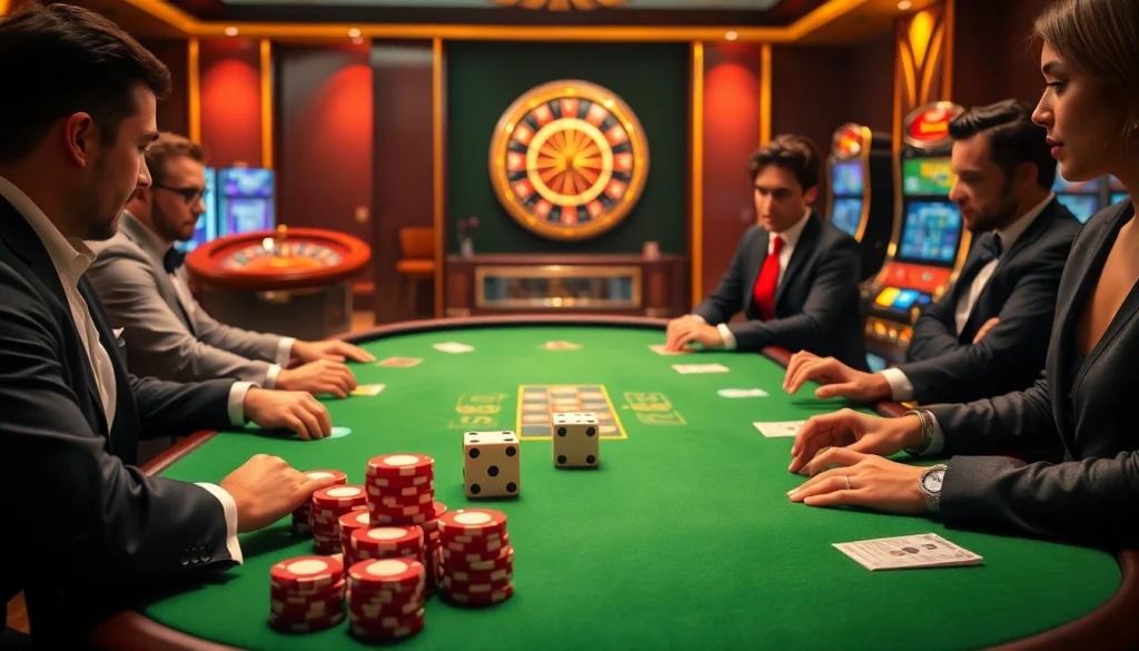 Players strategizing at a poker table with vibrant poker chips, inspired by https://one88.eu.com/.