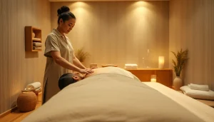 전문 치료사와 함께 편안한 스파 환경에서 동탄출장마사지의 이완을 체험하는 모습.