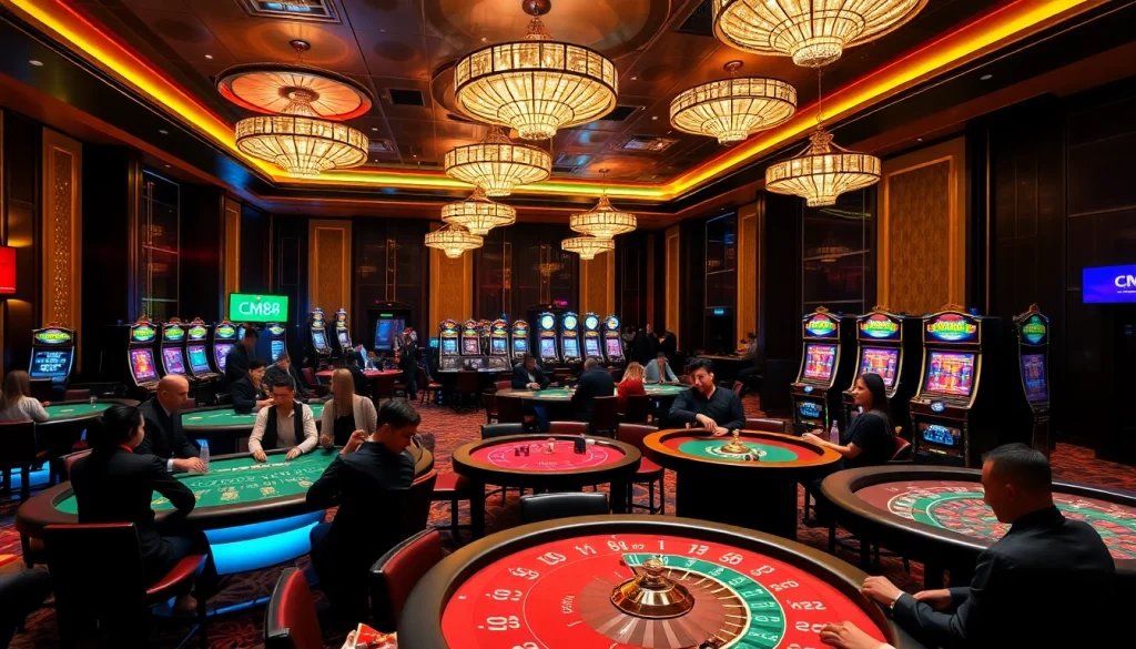 Players enjoying a thrilling game night at CM88-themed casino tables.