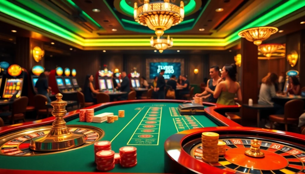 Engage in high-stakes poker with fly88 at a luxurious casino featuring roulette and slots.