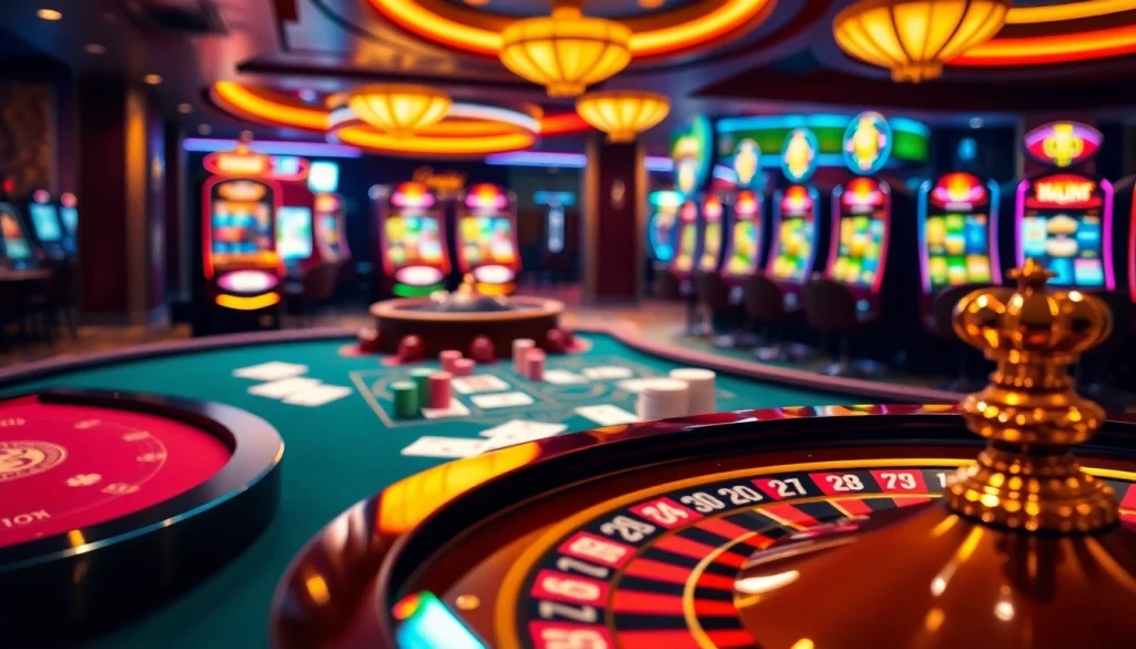 The vibrant casino scene at https://lucky88.ae.org/ showcases a roulette wheel and extravagant gambling atmosphere.