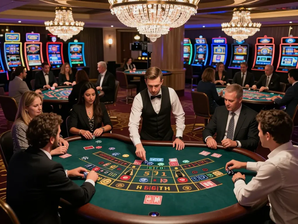 Players strategizing at debet23 roulette tables in a luxurious casino setting, vibrant atmosphere