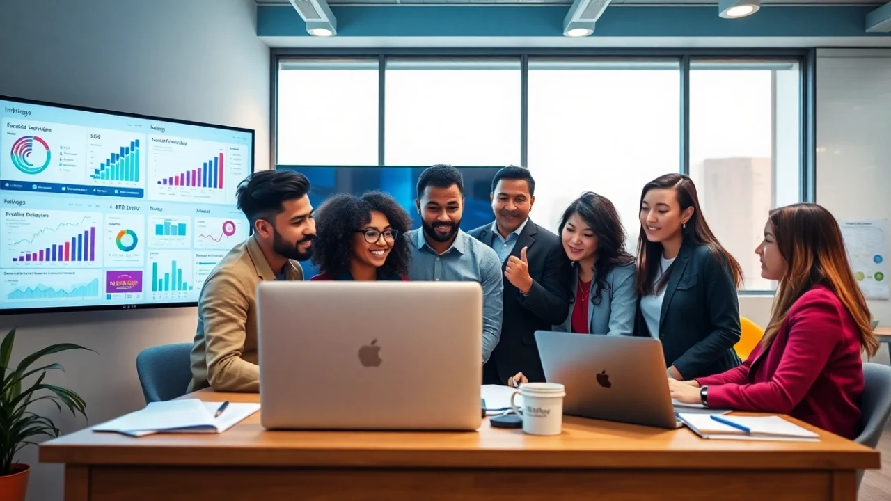 Colaboración del equipo de marketing digital en la agencia de marketing digital con análisis y estrategias de campaña.