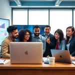 Colaboración del equipo de marketing digital en la agencia de marketing digital con análisis y estrategias de campaña.