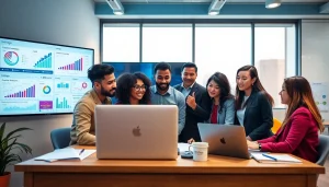 Colaboración del equipo de marketing digital en la agencia de marketing digital con análisis y estrategias de campaña.