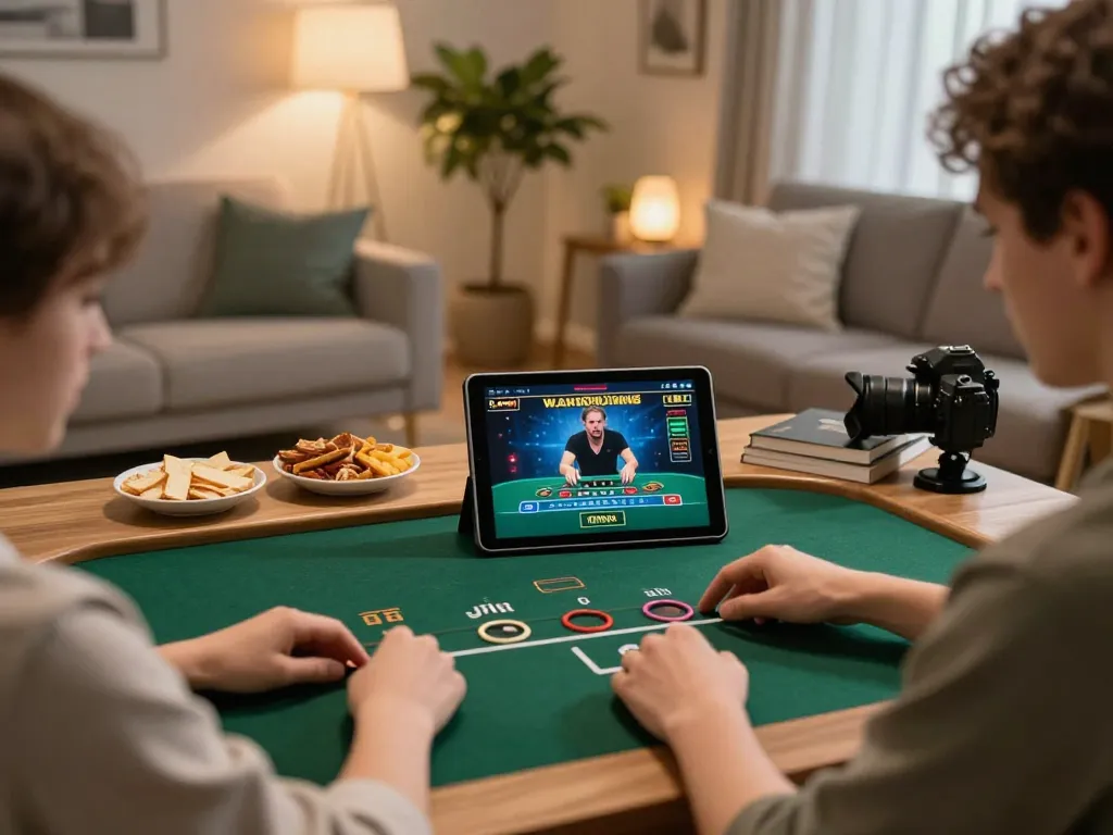Engaging in live dealer games on vin88a tablet with cozy home ambience and snacks.