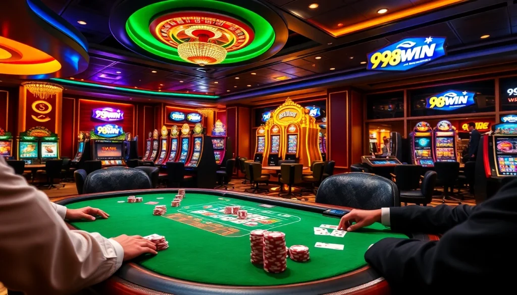 Experience the excitement of gaming with 98WIN at a luxurious casino table.