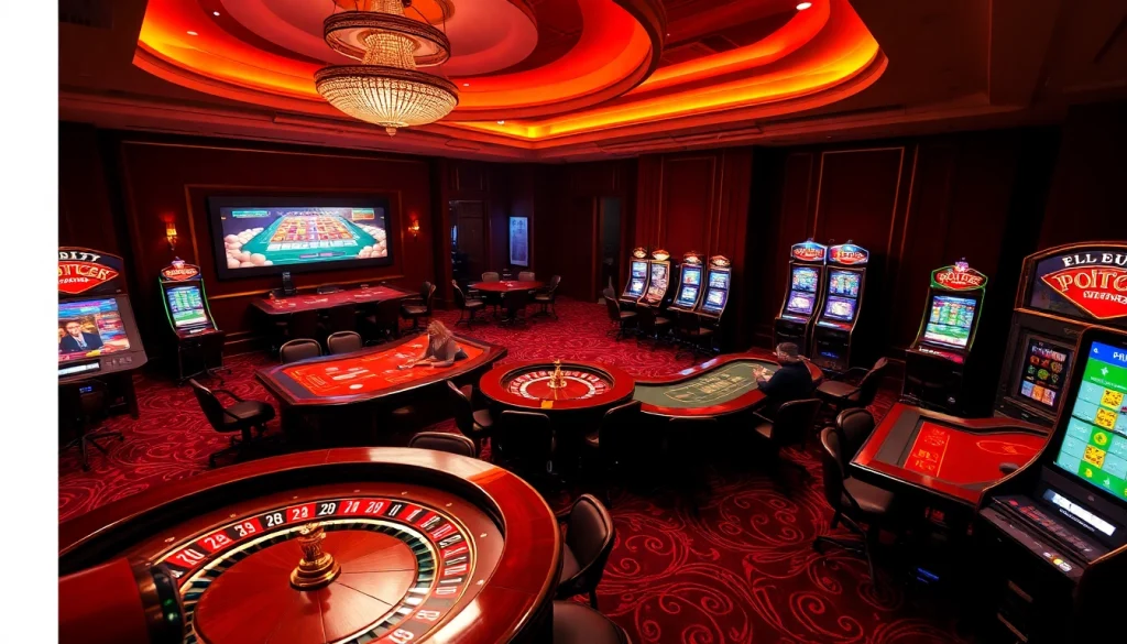 C168 players engaged at poker tables in a high-stakes casino environment with slot machines.
