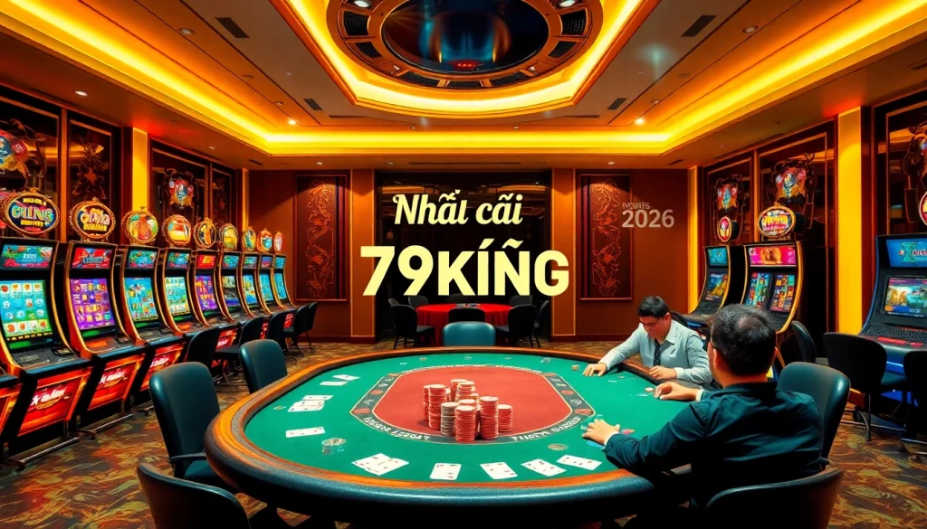 Experience the thrill of Nhà cái 79KING as players enjoy high-stakes gambling at a luxurious casino table.