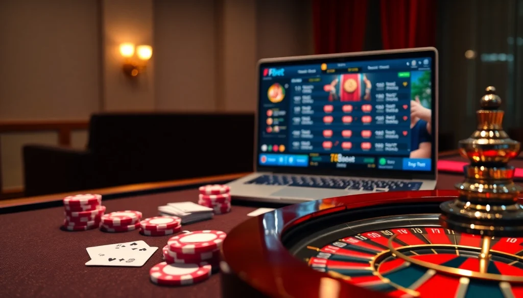 F8bet players enjoying a thrilling online casino experience with cards and chips.