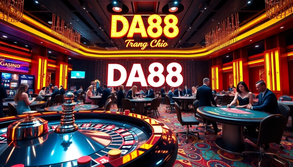Experience the thrill of DA88 trang chủ at a luxurious casino, with players engaging at tables.