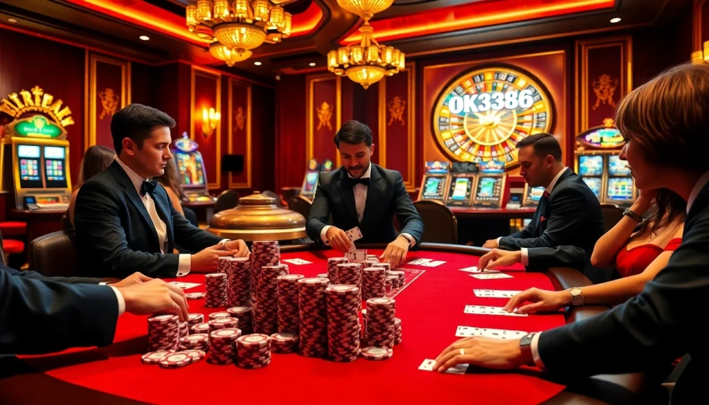 Experience the thrill of gambling with OK8386 at a luxurious casino poker table.