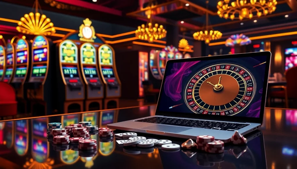 Nohu90 online casino game interface showcasing vibrant slot machines and luxury elements.