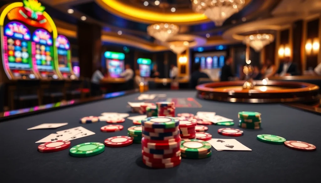 Experience thrilling gameplay at ABCVIP with vibrant casino tables and elegant poker chips.