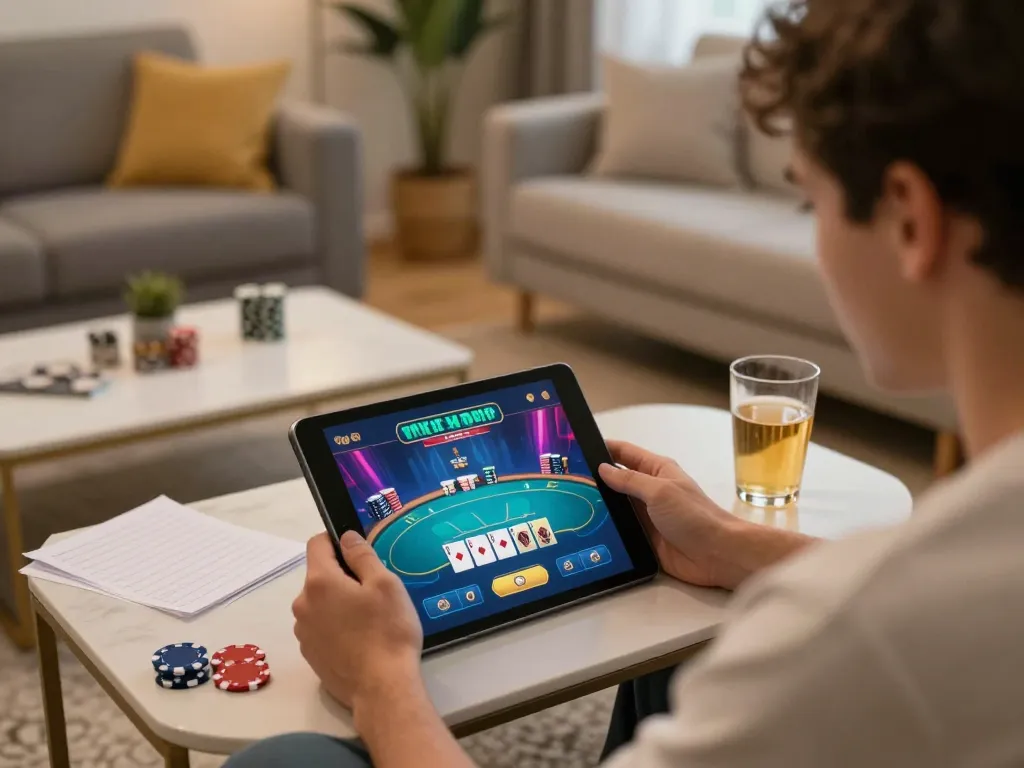 CM88 player engaged in strategic online poker game from the comfort of their home