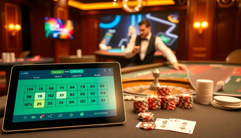 Players engaging with PS99 online betting at a luxurious casino setting filled with tables and games.