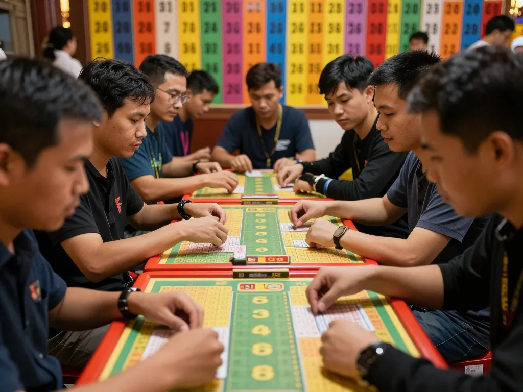 Engaged players strategizing while enjoying Mẹo lô đề during a lively lottery game.