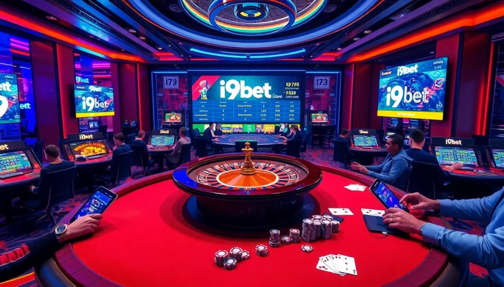 Players engaging in thrilling games at i9bet online casino with vibrant roulette wheel.